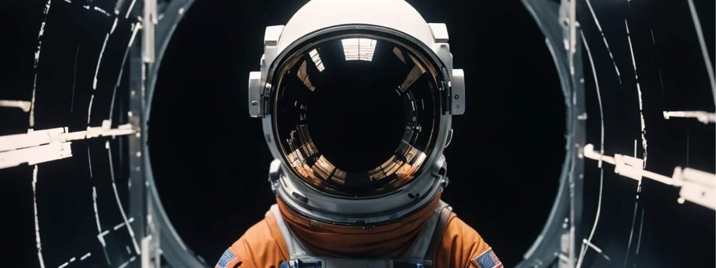 Astronaut in Spacecraft Airlock Looking Out into the Void