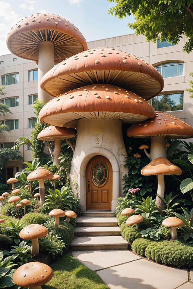 Fantasy Mushroom House in Urban Garden
