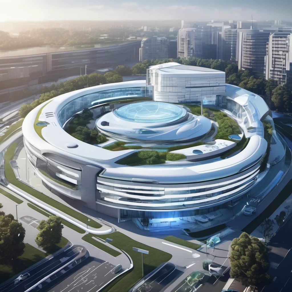 Futuristic Circular Building with Green Roof