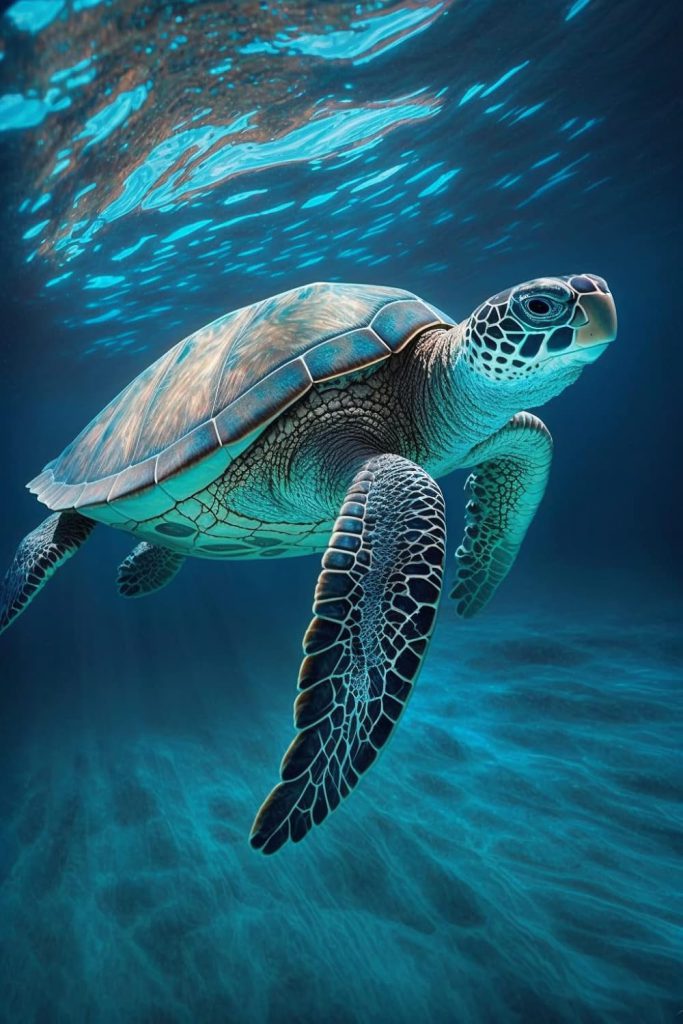 Majestic Sea Turtle Gliding in Blue Waters